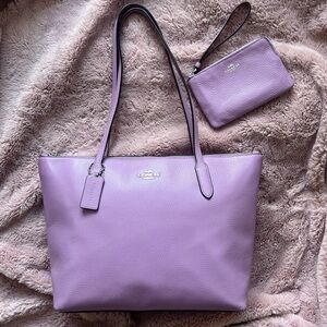 Coach Lavender/Violet City Tote & NWT Matching Wristlet Set, Silver hardware 💜✨